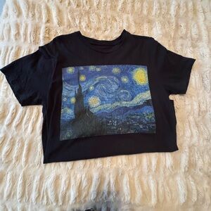 Black T-Shirt with Starry Night Print
